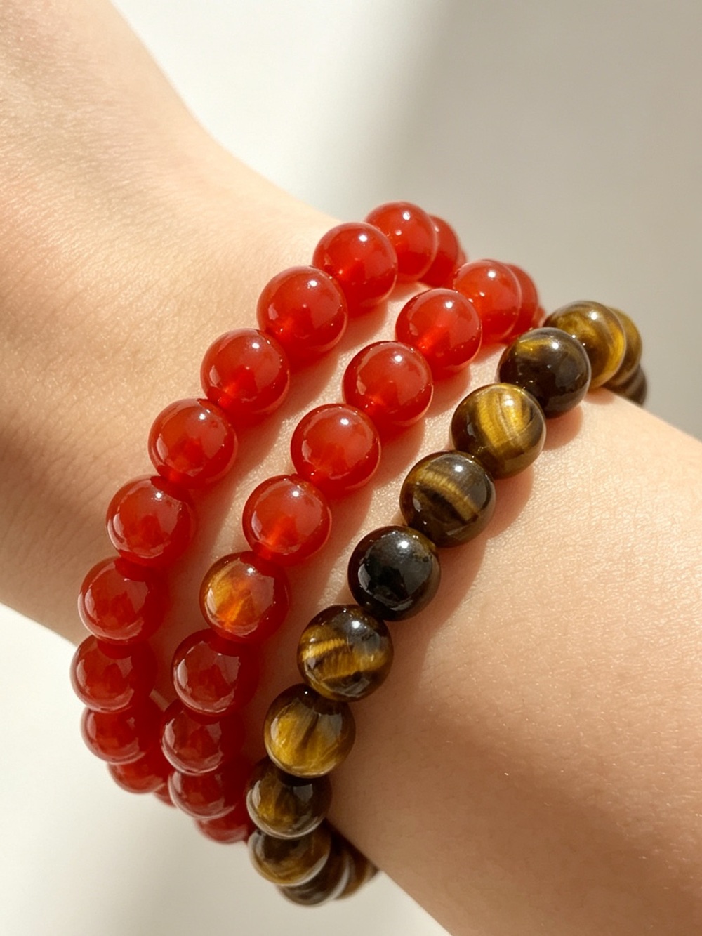 Red Carnelian & Tiger's Eye Beaded Bracelet set
